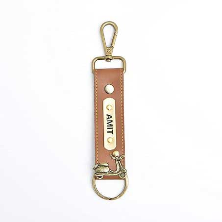 Personalized Keychain With Charms - Tan - Uncommongifts.in